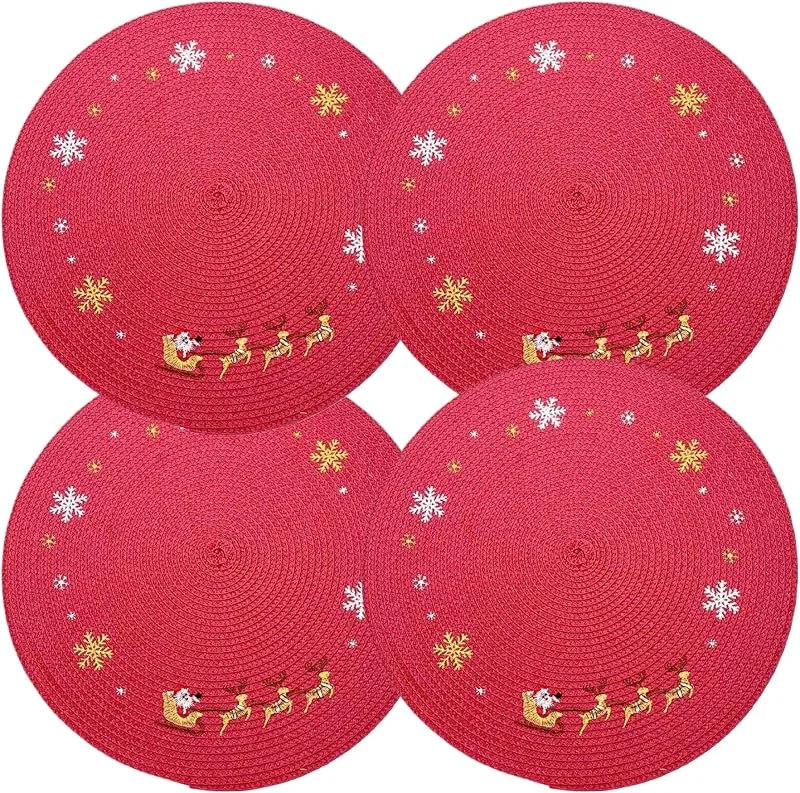 Marke: Odoukey Weihnachts-Tischsets, 4er-Set, rot, 38, 1 cm, rund, Schneeflocke, isoliert, rutschfest, Tischset, Urlaub, Party-Dekoration — Küche & Haushalt