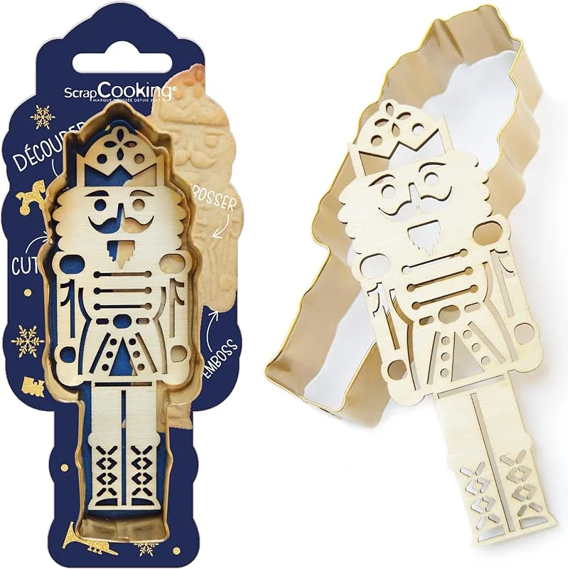 Besuche den ScrapCooking-Store ScrapCooking - Ausstecher-Set + Embosser Holz Nussknacker – Ausstechform Weihnachten aus Edelstahl für Kekse in Relief – Backform Zubehör sandgestrahlt – Farbe Gold – 2097 — Weihnachtskueche