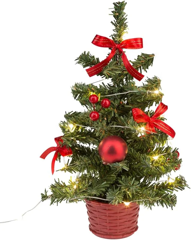 Besuche den Idena-Store Idena 31486 - Deko-Weihnachtsbaum mit 20 LED in Warmweiß, ca. 25 cm hoch, mit rotem Baum-Schmuck im Topf und USB-Anschluss, Deko für Innen, als Winter-, Advents- und Weihnachtsdeko — Weihnachtsbeleuchtung