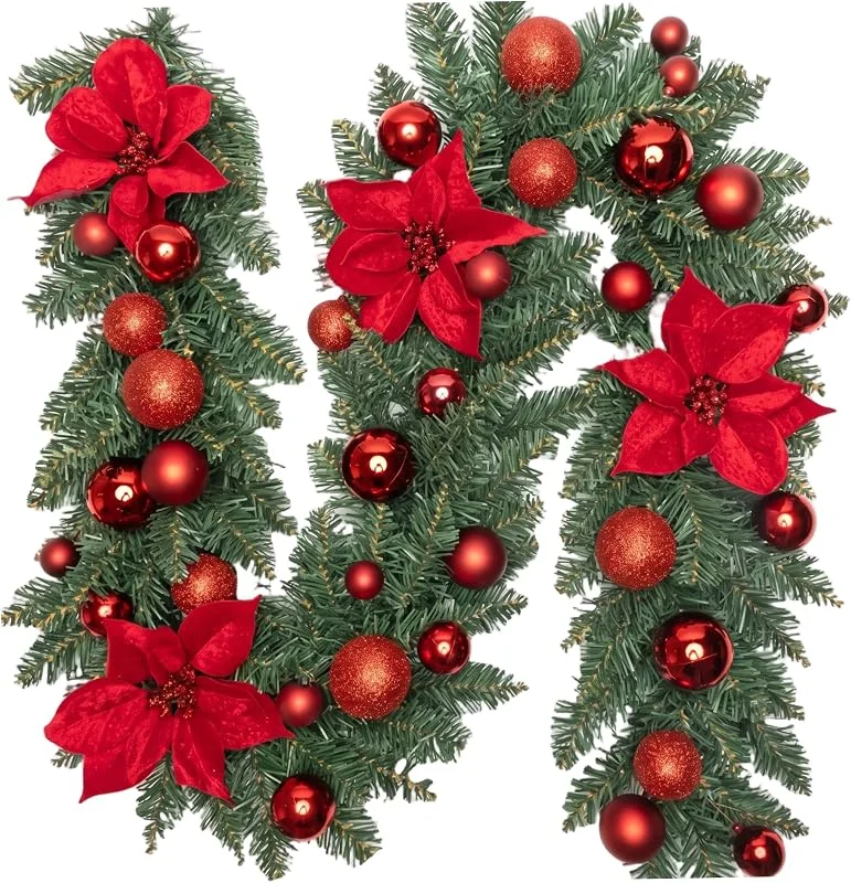 Marke: TusaMer Weihnachtsgirlanden, künstliche Zederngirlande mit roten Beerenkugeln, Tannengirlande für Kaminsims, Innendekoration, Weihnachtsgirlanden für den Innenbereich, Weihnachtsgirlanden — Weihnachtsdeko