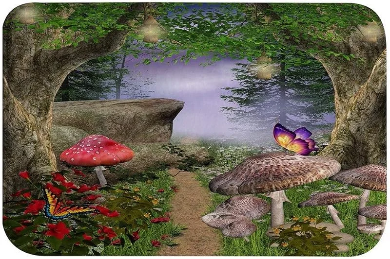 Marke: A.Monamour A.Monamour Badematten Badteppiche Badvorleger Verzauberte Magische Waldweg Bunte Pilz Schmetterling Märchen Szene Absorbierenden Flanell rutschfeste Boden Teppichboden Teppiche Innenmatte 40x120cm — Geschenkverpackung