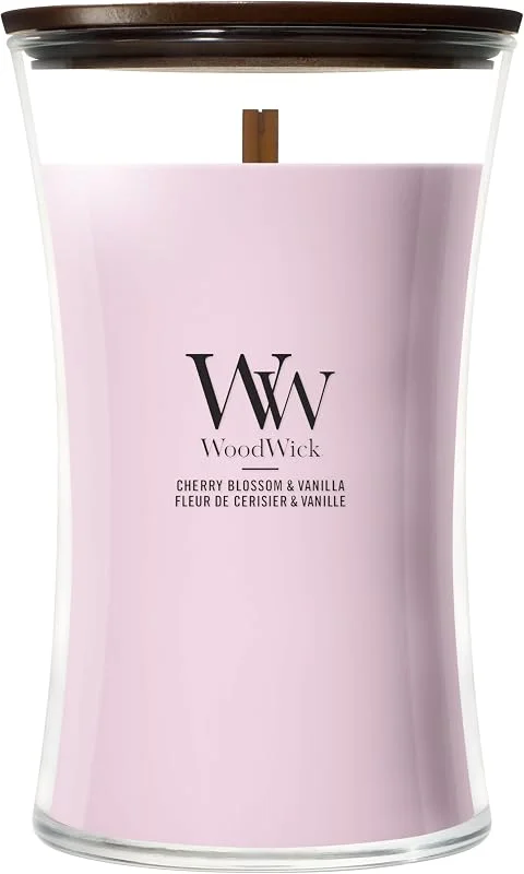Besuche den WoodWick-Store WoodWick Duftkerze, Große Hourglass-Kerze, Cherry Blossom & Vanilla, Perfekte Geschenke für Frauen — Kerzenlicht Abendessen