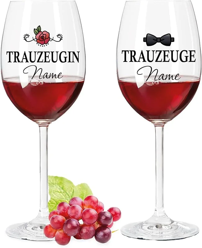 Besuche den GRAVURZEILE-Store GRAVURZEILE Weinglas im Set - Trauzeugin & Trauzeuge - Personalisiert mit Name - Geschenk für die Hochzeitsfeier - Geschenk zur Hochzeit, Verlobung — Wein und Festtafel