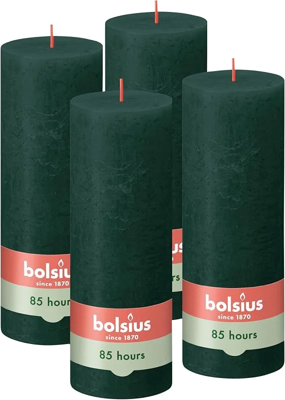 Besuche den bolsius-Store Bolsius - Rustik Kerze - Grün - 19 cm - 4 Stück – dekorative Kerzen – ohne Palmöl – Mit natürlichem Pflanzenwachs — Kerzenlicht Abendessen