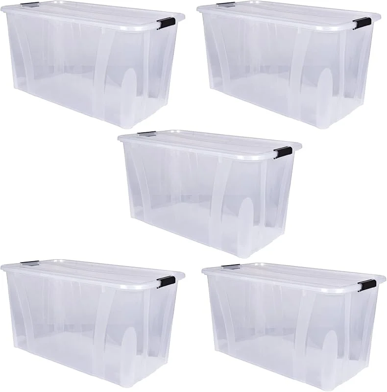 Besuche den Aigentlich-Store Aufbewahrungsbox + Deckel 5er Set, transparent versch. Gr. stapelbar, Lebensmittelbox Transportbox Vorratsbox Lagerbox Wäschebox Kunststoffbehälter Campingbox (L71, 9 x B38, 5 x H37, 2 cm - 80l) — Weihnachtsdeko