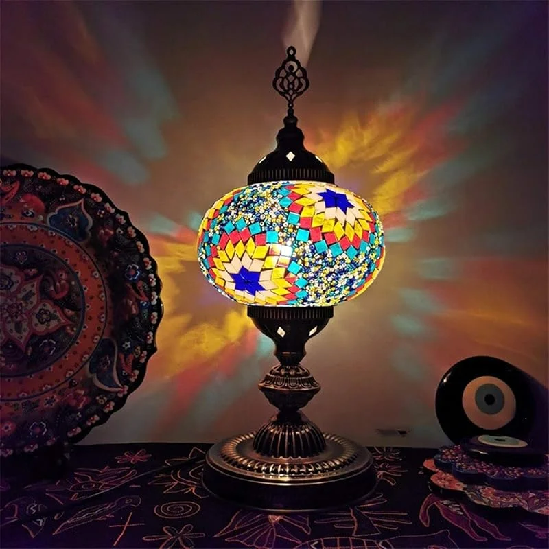 Marke: Generic Türkische handgemachte Mosaik-Tisch-Schreibtischlampe, Retro-Romantisches marokkanisches böhmisches LED-Nachtlicht, Dekorlampe für Bar-Kaffee (Farbe: Blau) — Kerzenlicht Abendessen
