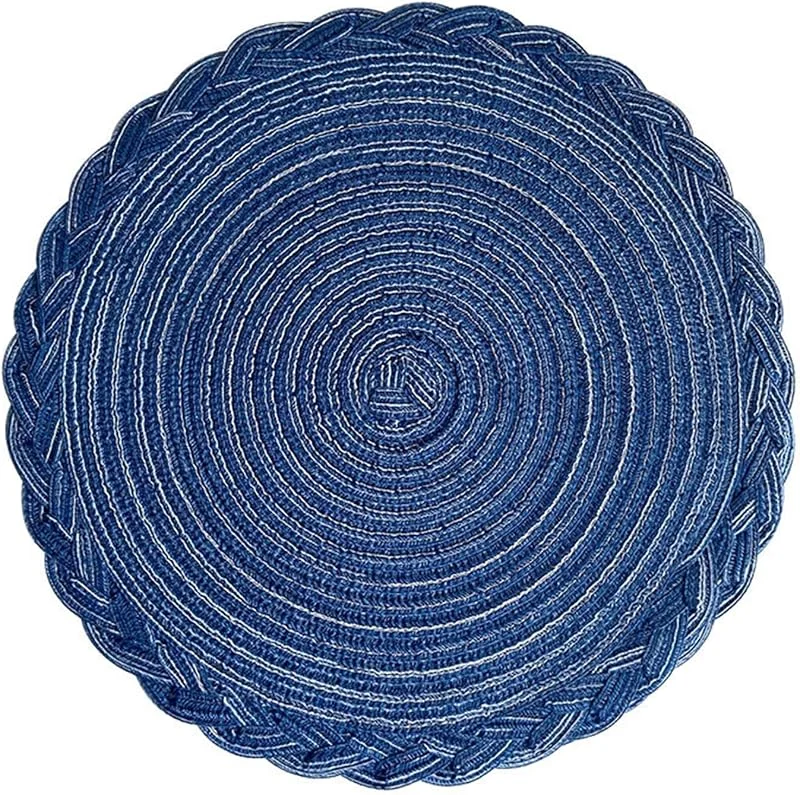 Besuche den Epinki-Store Epinki Tischsets Platzsets Boho Rund, 2Pcs Set Polyester Platzdeckchen rutschfest Blumen Gewebt Muster Anti-Rutsch, Tischmatte Esstisch Blau für Zuhause Restaurant, 38CM — Küche & Haushalt