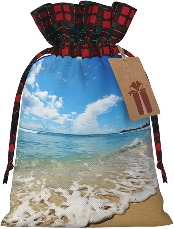 Marke: BTCOWZRV BTCOWZRV Weihnachten Leinen Geschenkpapier Taschen Meer und Strand Wiederverwendbare Geschenkverpackung Sack Xmas Candy Taschen mit Doppel Kordelzug Xmas Tasche für Süßigkeiten Wrapper Weihnachtsfeier