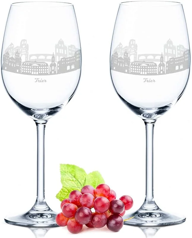Besuche den GRAVURZEILE-Store GRAVURZEILE Weingläser mit Gravur - Skyline Trier im Set - Hochwertige 360° Lasergravur - schönes Geschenk als Andenken, Souvenir oder für Sammler & Weingenießer zum Geburtstag — Wein und Festtafel