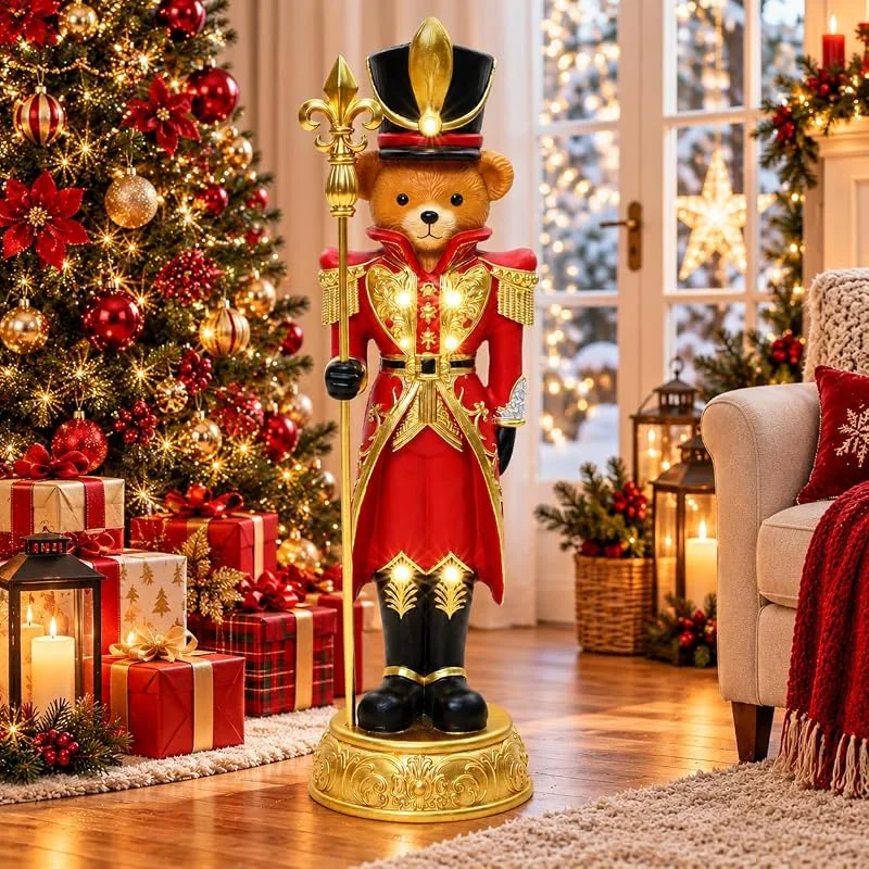 Besuche den Hometopia-Store Hometopia Nussknacker Bär Figur 91, 5 cm, Weihnachtsdeko mit LED & Timer