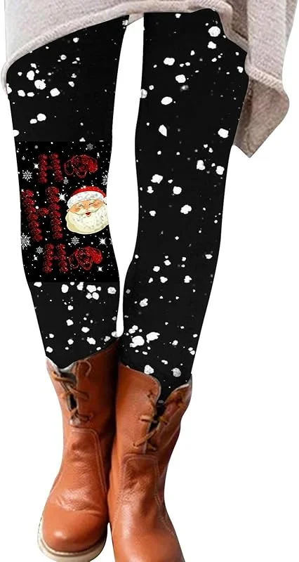 Marke: Générique Damen-Leggings, Weihnachten, bedruckt, Bleistifthose, Slim Fit, hohe Taille, elastisch, Skinny, Weihnachtsbaum, lässig, für Yoga, Fitness, Party, Sport, Yogahose, 42 - Schwarz, X-Large — Weihnachtsmode