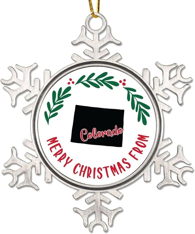 Marke: CowkissSign Merry Christmas From Colorado Christmas Ornaments Colorado Weihnachtskranz Weihnachten Party Supplies USA Merry Christmas From Colorado State Neuheit Metall Schneeflocke Ornamente — Weihnachtsdeko