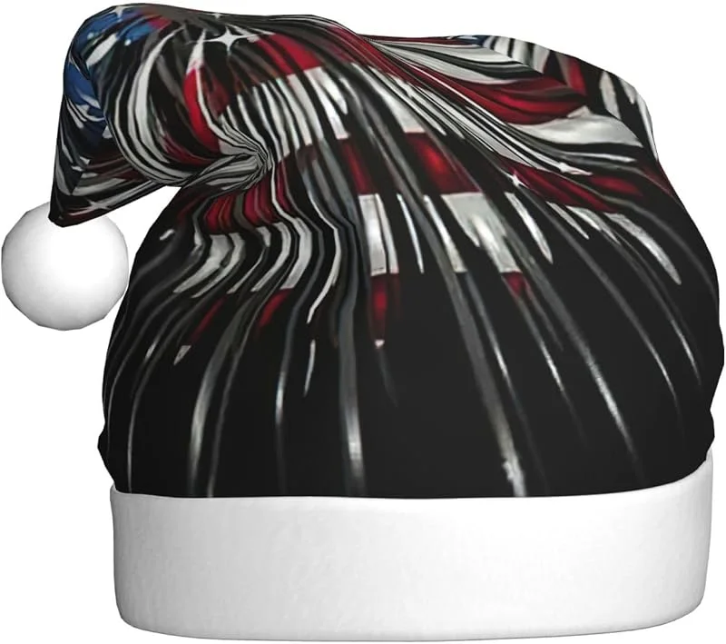 Marke: StOlmx Weihnachtsmütze für Erwachsene, flauschige Weihnachtsmütze mit, warme große Weihnachtsmütze für Männer und Frauen, amerikanische Flagge, Feuerwerk — Weihnachtsmode
