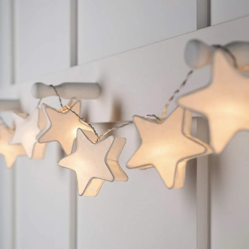 Besuche den Lights4fun-Store Lights4fun 10er Papier-Sternen-Lichterkette, warmweiße LEDs, batteriebetrieben, Innen Weihnachten Advent Christfest, Leuchtsterne Kinderzimmer Lichterkette Nachtlicht Kinderzimmer — Kerzenlicht Abendessen