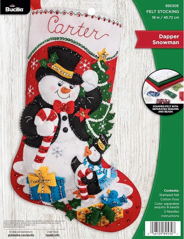 Marke: Bucilla Bucilla Felt Stocking Applique Kit 18" Long-Dapper Snowman -89530E — Weihnachtsdeko
