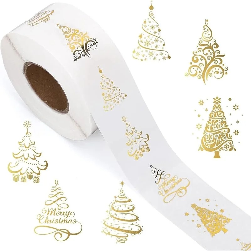 Marke: Generisch 500 Stück Weihnachtsaufkleber-Rolle, goldfarbene Siegeletiketten mit — Geschenkverpackung
