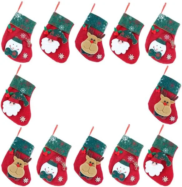 Besuche den PRETYZOOM-Store PRETYZOOM Weihnachtsstrümpfe-Set, Weihnachtsbeutel, Süßigkeiten, Socken, Weihnachtsbaum, hängende Ornamente, Urlaub, Party, Tür, Kamin, Dekorationen, 12 Stück — Weihnachtsdeko