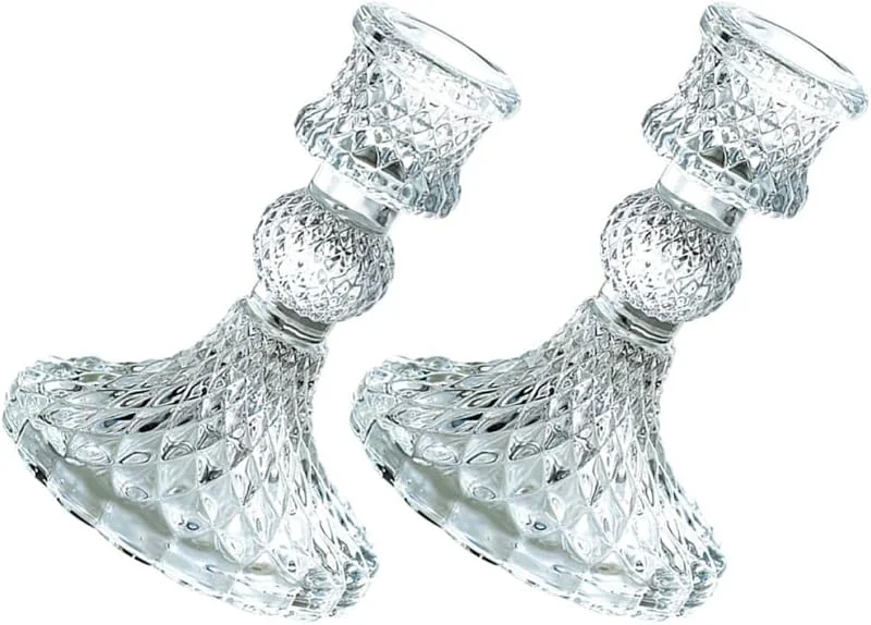 Marke: BESTOYARD 2 Stück Diamant Kerzenständer aus Glas für Stabkerzen — Kerzenlicht Abendessen