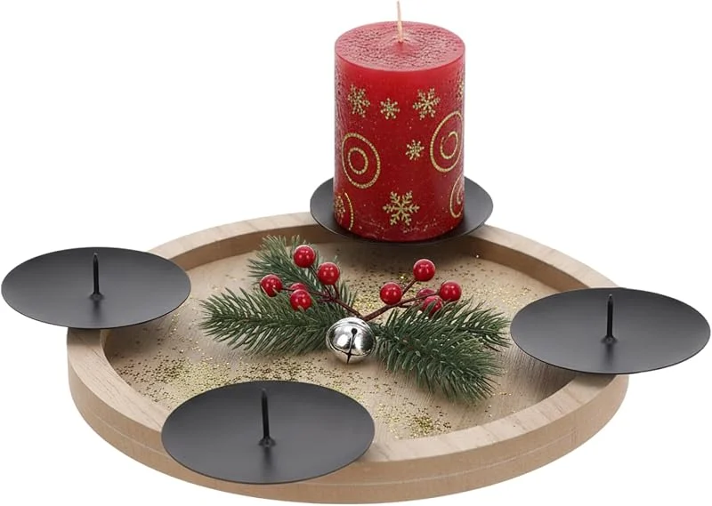Besuche den Spetebo-Store Holz Adventskranz klein, 28 cm, rund mit 4 Kerzentellern — Advent und Tisch