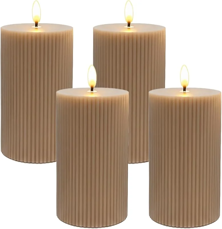 Besuche den Relaxdays-Store Relaxdays LED Kerzen, 4er Set, 13 x 7, 5 cm, flackernde Flamme, mocha-mousse — Kerzenlicht Abendessen
