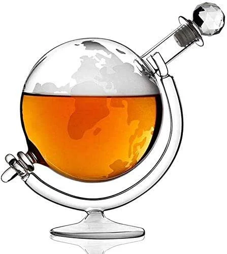Marke: QJYNS Weinkaraffe Großer Globus Dekanter 1000Ml Glas Weltkarte Globus Whisky Dekanter Weinkaraffe Auf Wiege Mundgeblasenes Geätztes Glas Getränke Karaffe Für Tequila Alkohol Ideen — Wein und Festtafel