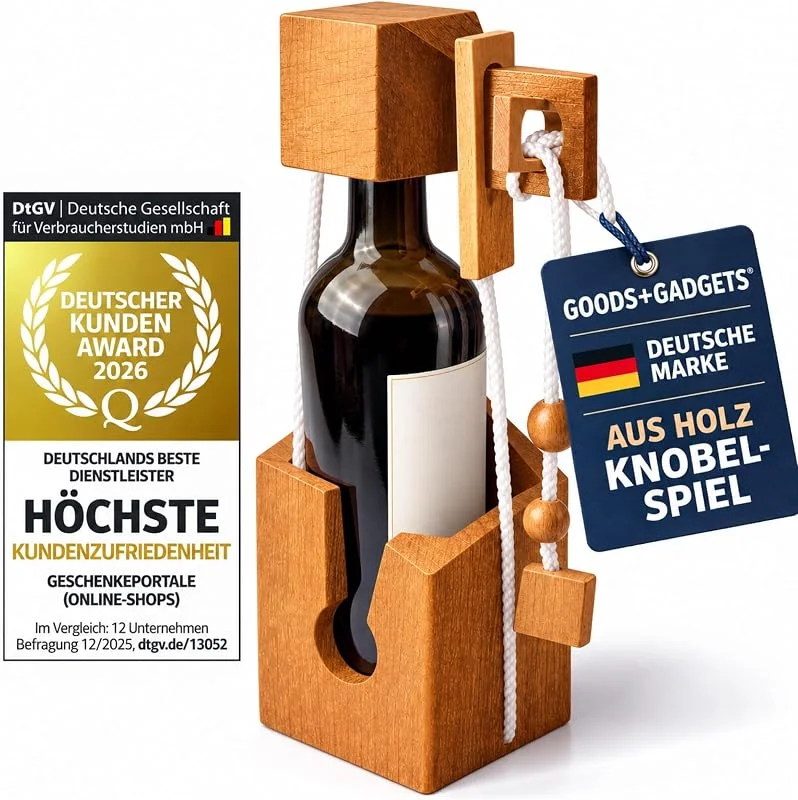 Besuche den GOODS+GADGETS-Store GOODS+GADGETS® Flaschen-Tresor Holz - Flaschen-Puzzle Knobelspiel — Wein und Festtafel