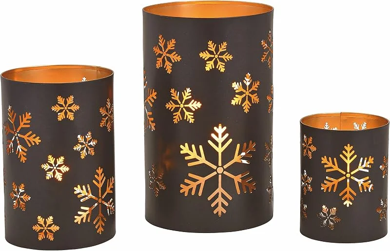Besuche den Spetebo-Store Spetebo Metall Windlicht Schneeflocken 3er Set - 20, 15, 13 cm - Winter Deko Tischlaterne in schwarz - Tisch Kerzen Laterne Halter mit Lichtspiel Weihnachten Advent Stimmungslicht — Kerzenlicht Abendessen