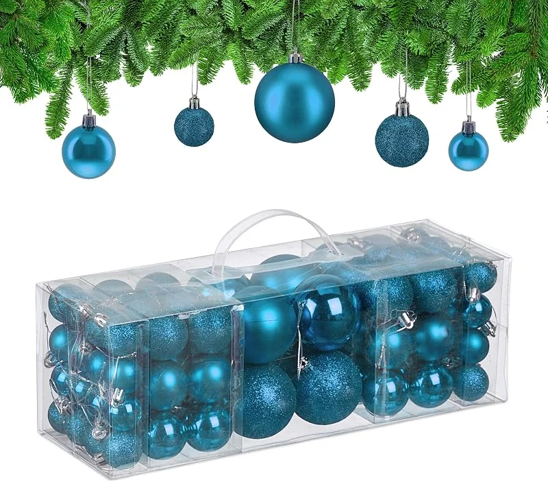 Besuche den Relaxdays-Store Relaxdays Weihnachtskugeln im 76er Set, Kunststoff, glitzernde, Petrol — Weihnachtsdeko