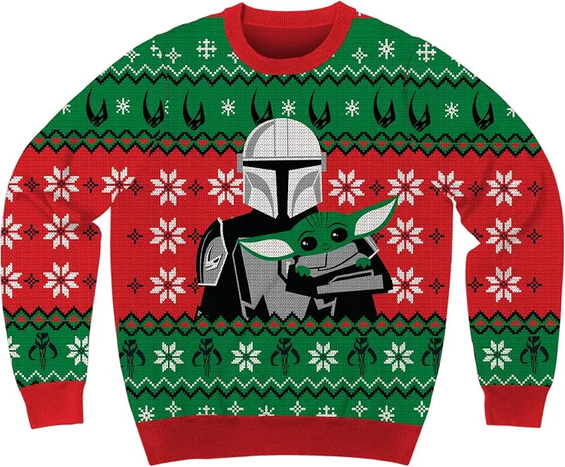 Marke: Mad Engine Star Wars The Mandalorian Grogu Team Holiday Christmas Sweater Lizenzprodukt — Weihnachtsmode