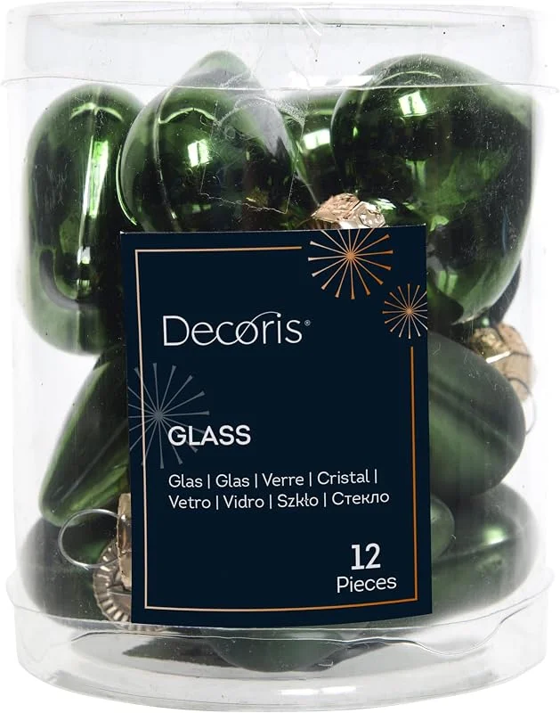 Marke: Kaemingk Christbaumschmuck Herzen Glas 4cm x 12 Stück Weihnachtskugeln piniengrün — Weihnachtsdeko