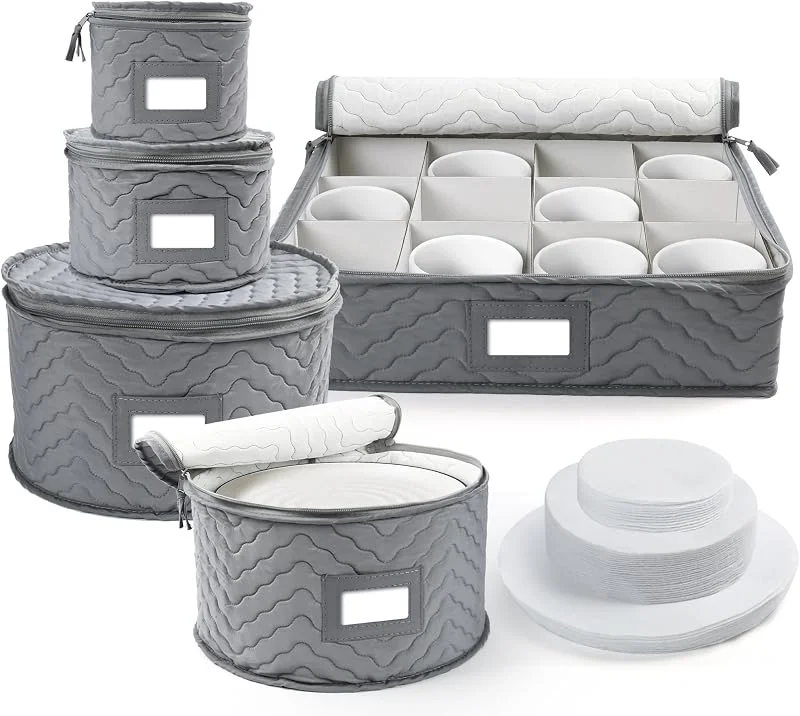 Besuche den LotFancy-Store LotFancy China Aufbewahrungsbehälter, gesteppt, 5-teiliges Set, Aufbewahrungsbox, Chinaware Geschirr, Teller, Tasse, Aufbewahrungskoffer, 48 Filzschoner, Papp-Trennwände enthalten — Advent und Tisch