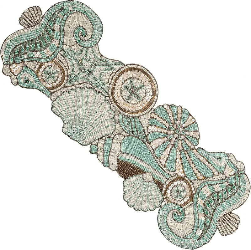 Marke: CLEENTABLE CLEENTABLE Tischläufer mit Perlen, 91, 4 cm, glitzernd, dekorativer Bauernhaus-Tischläufer, rustikal, für Brautparty, Weihnachten, 33 x 91, 4 cm, Farngrün, Elfenbein — Küche & Haushalt
