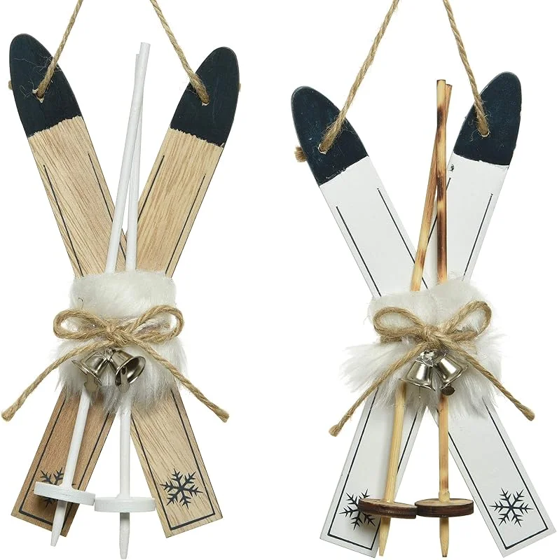 Marke: ETC dekorativer Baum-Anhänger Ski aus Holz bemalt als 2er Set — Weihnachtsdeko