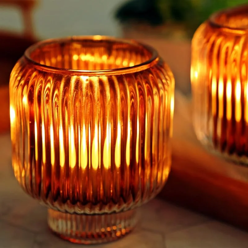 Marke: Woho Votivkerzenhalter für Hochzeitstafelaufsätze, Teelichthalter, 2er-Set, Glas-Votivkerzenhalter für Heimdekoration (braun, 8, 9 cm hoch 7, 9 cm Durchmesser) — Kerzenlicht Abendessen