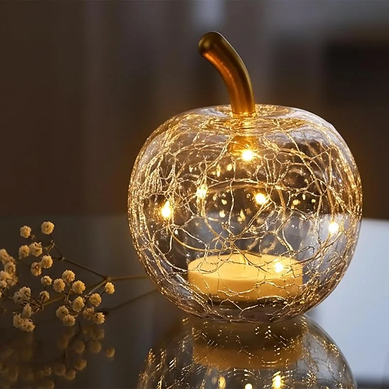 Besuche den Spetebo-Store Spetebo LED Crackle Glas Apfel 7cm batteriebetrieben + Timer - transparent — Weihnachtsbeleuchtung
