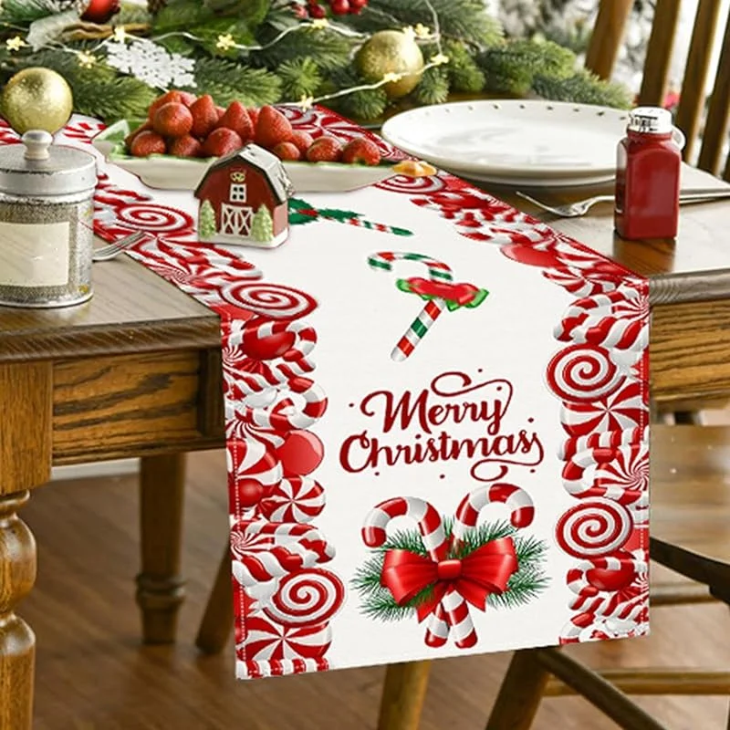 Marke: Fravsiu Weihnachts-Tischläufer Mit Zuckerstangen 33 x 183 cm Waschbar Frohe — Küche & Haushalt