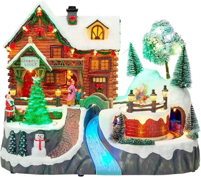 Marke: WELL HOME MOBILIARIO & DECORACIÓN Well Home Weihnachtsdekoration: Weihnachtsdorf mit Zug, LED-Lichter, Bewegung und Musik, USB oder Batterien, 35 x 24, 5 x 28, 5 cm
