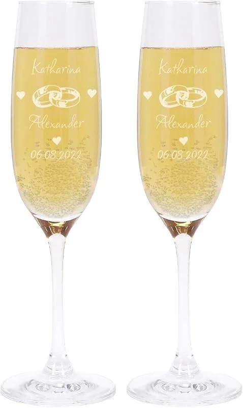 Besuche den Herz & Heim-Store Herz & Heim® Hochzeitsgeschenk Leonardo Sektgläser Glas personalisiert mit Gravur von Namen & Datum - Geschenk Hochzeit für Mr und Mrs - Hochzeitsgeschenke & Silberhochzeit Geschenk — Wein und Festtafel