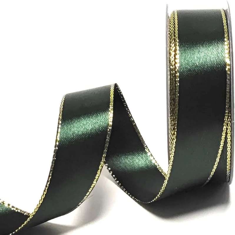 Marke: s.dekoda Satinband 25m x 25mm Grün - Gold Weihnachtsband Schleifenband Dekoband Geschenkband [1371] — Geschenkverpackung