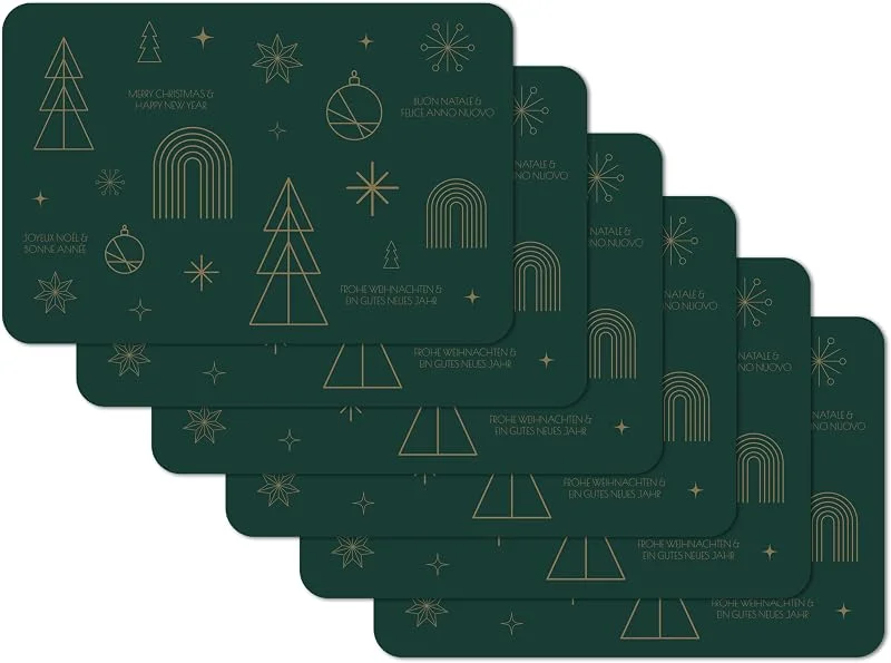 Besuche den Venilia-Store Venilia Tischset Happy Holidays - Moosgrün Christmas Weihnachten - 6er Set, 45 cm x 30 cm - Platzsets abwaschbar, Tischschutz - Platzdeckchen - schmutz- und wasserabweisend, lebensmittelecht — Küche & Haushalt