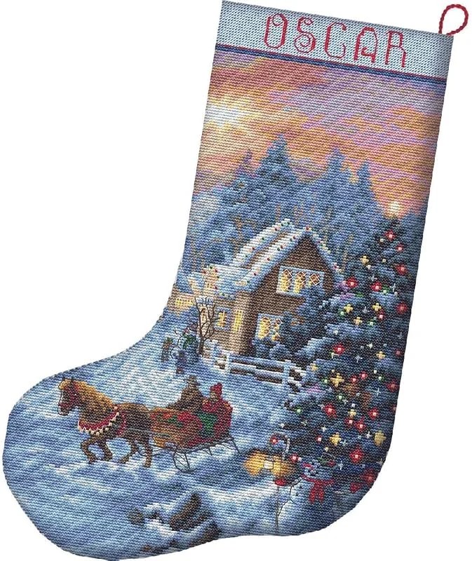 Marke: Letistitch Letistitch Kreuzstich Set Weihnachtsstrumpf Weihnachtsabend, Zählmuster, 24, 5x37cm — Weihnachtsdeko