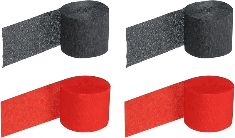Marke: Top-Vigor TOP-VIGOR Krepppapier-Luftschlangen, 4 Rollen, 9, 8 m, in 2 Farben, für Regenbogen-Party-Dekorationen, Hochzeitszeremonie, Geburtstag, Weihnachten, Dekoration (Schwarz, Rot) — Geschenkverpackung