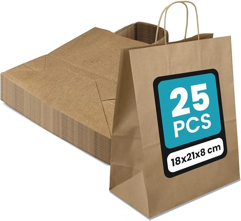 Besuche den Netuno-Store Netuno 25 Geschenktüten mit Henkel braun 18x21x8 cm für Präsente — Geschenkverpackung