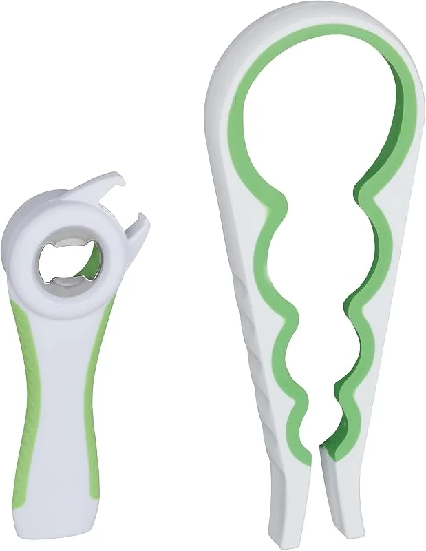 Besuche den Relaxdays-Store Relaxdays Deckelöffner Hilfe, 2er Set Multiflaschenöffner, Senioren, Universalöffner für Gläser & Flaschen, weiß-grün 10027894_252, 22 x 9 x 2.5 cm — Küche & Haushalt