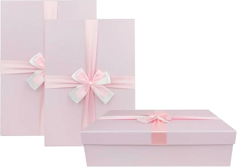 Besuche den emartbuy-Store Emartbuy Baby Pink Box Geschenkbox mit Band 3er Set groß, mittel, klein — Geschenkverpackung