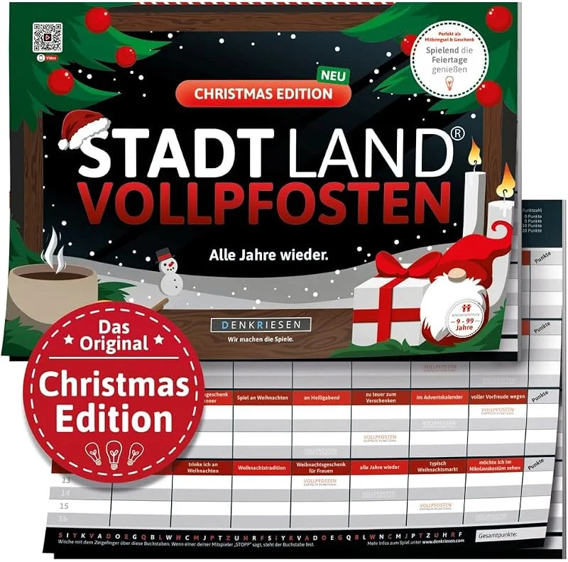 Besuche den DENKRIESEN-Store DENKRIESEN Stadt Land VOLLPFOSTEN Christmas Edition, DIN A4 Spielblock — Advent und Tisch
