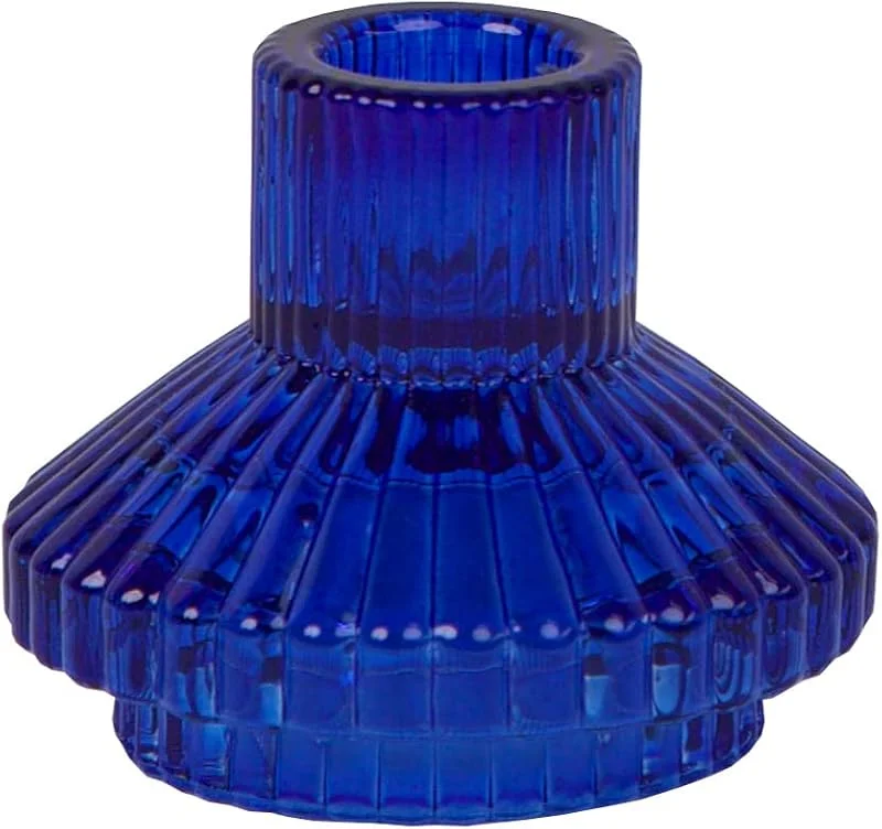 Besuche den Talking Tables-Store Talking Tables Blauer Glas-Kerzenhalter, Kleiner Gerippter Kerzenständer für Dinner-Kerzen, Weihnachtstischdekoration, Heimdeko – Kobaltblau — Kerzenlicht Abendessen