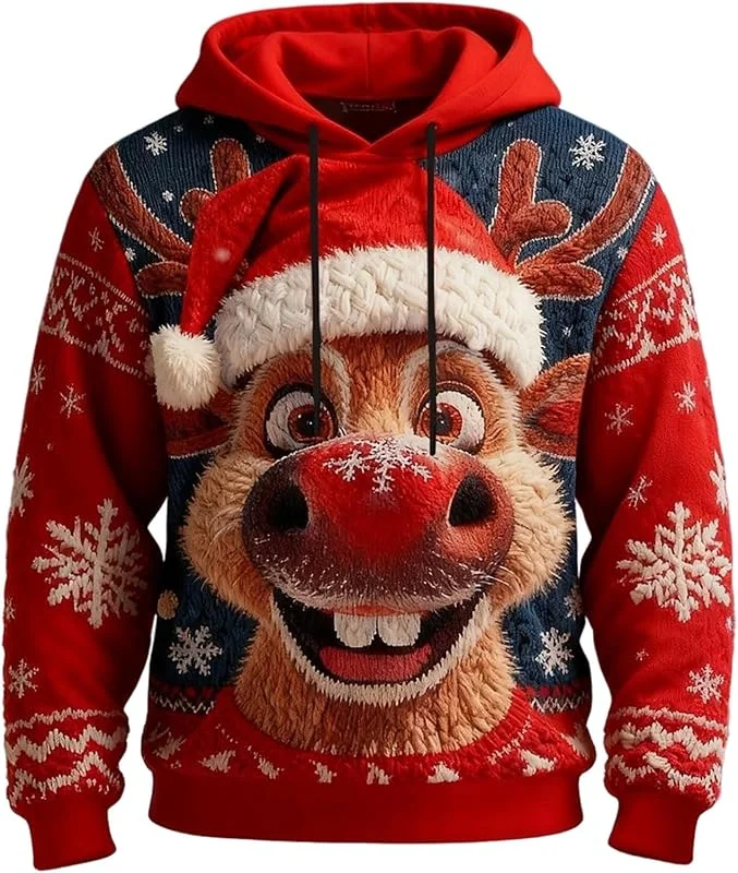 Marke: Generisch Generisch Festlicher Weihnachtspullover für Herren mit klassischem Weihnachtsmann-Motiv Fleece-Kapuzenpullover für lässige Winterkleidung Festliche Anlässe — Weihnachtsmode
