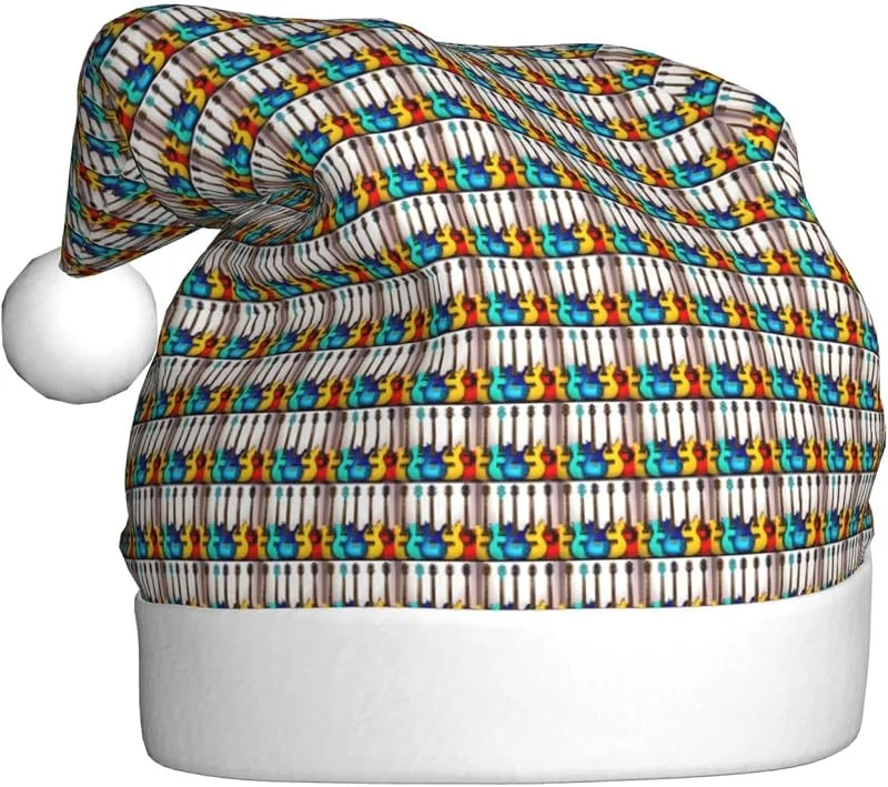 Marke: Tamiger Weihnachtsmützen mit buntem Gitarren-Druck, saisonal, festlich — Weihnachtsmode