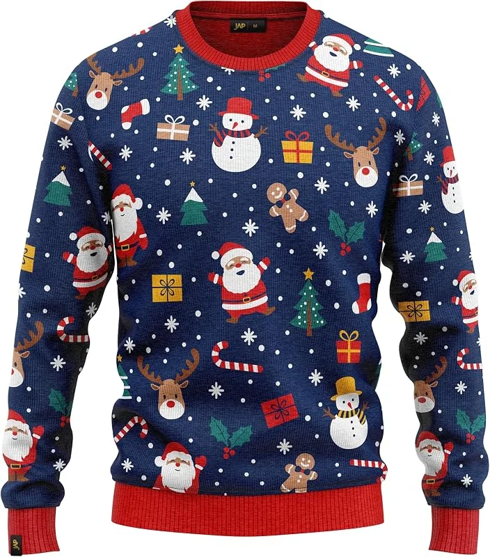 Besuche den JAP Christmas-Store JAP Christmas - Pullover - Schneemann und Weihnachtsmann - Blau - M — Weihnachtsmode